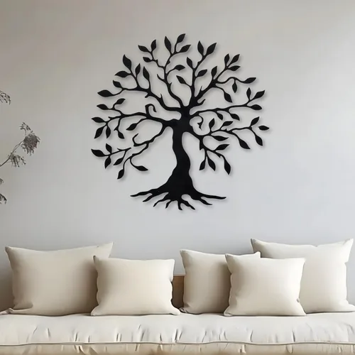 Kuestboy Arte de pared de metal con árbol de la vida, árbol de la vida, decoración de metal negro, árbol genealógico, decoración de pared para