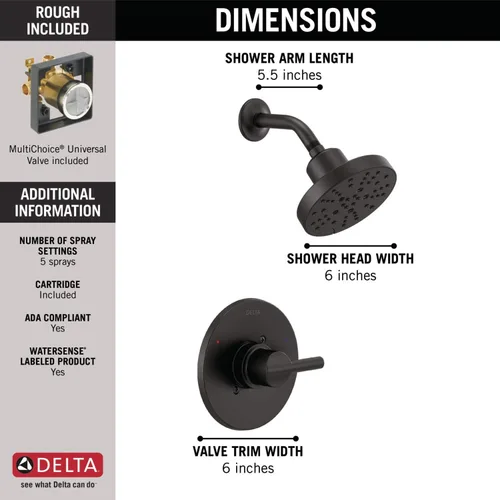 Miniatura 7 de Delta Faucet Nicoli - Grifo de baño generalizado de 3 agujeros y grifo de ducha Nicoli serie 14 de un solo mango, kit de molduras de ducha