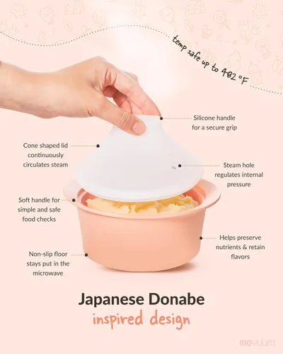 Miniatura 4 de Moyuum Vaporizador de silicona para microondas, fabricado en Corea, cuenco para preparar alimentos para bebés con tapa, olla de vapor para huevos