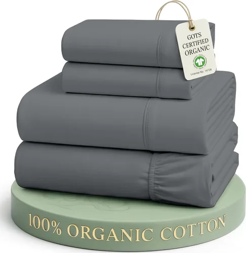 Lane Linen Sábanas de cama tamaño Queen, juego de sábanas 100 % algodón orgánico, sábanas refrescantes suaves tamaño Queen, juego de sábanas Queen