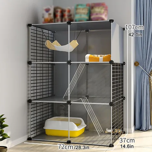 Miniatura 7 de DIY 2/3 Tier Cat House, Panorama Cat Villa, Gabinete para Gato, Diseño Semicerrado, Espacio Libre Extra Grande, Fácil de montar