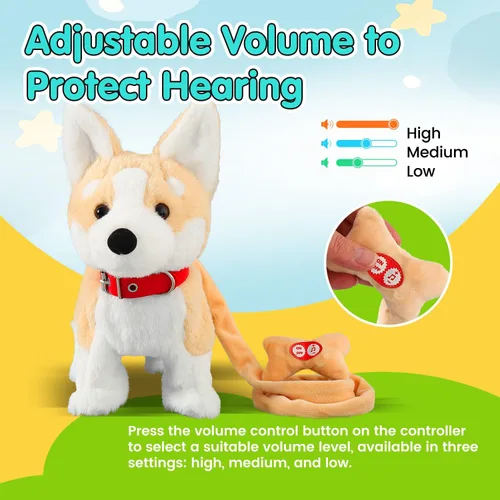 Miniatura 4 de HCdoujoy Perro Corgi juguete que camina y ladra, cachorro interactivo musical que canta y baila con control de volumen, camina con correa, menea