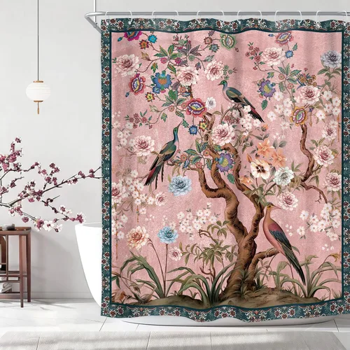 Miniatura 9 de Cortina de ducha floral roja para baño, 60 pulgadas de ancho x 72 pulgadas de largo, flor de cerezo, ciruela, estética asiática, japonesa, acuarela