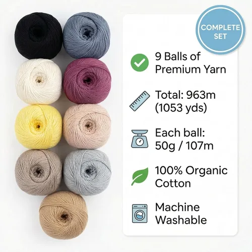 Miniatura 6 de GOTS 100% hilo de algodón orgánico, juego de caja Expresso de 9 colores neutros, peso DK real, lavable a máquina, seguro para bebés, 3,159.4 ft
