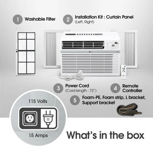 Miniatura 8 de LG 8,000 Aire acondicionado de ventana, 115 V, 350 pies cuadrados. (14' x 25' Tamaño de habitación), Funcionamiento silencioso, Control electrónico