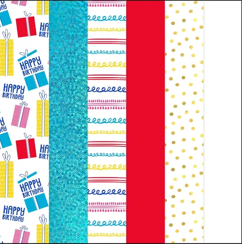 K-Kraft Papel de seda metálico para cumpleaños, 102 hojas de 20 x 20 pulgadas, 33 rojas, 24 blancas, 45 hojas impresas, papel de regalo para
