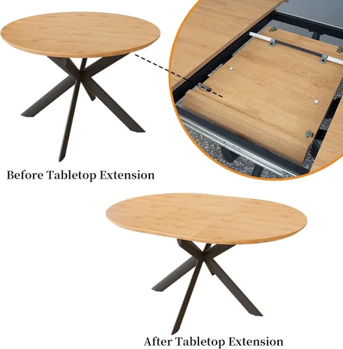 Miniatura 5 de HIPIHOM Juego de Mesa de Comedor Redonda Extensible de 43.2"-59.1", Mesa de Cocina Redonda de Madera de Mediados de Siglo, Mesa de Café de Roble