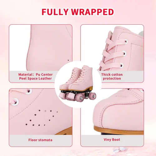 Miniatura 4 de jessie Patines de ruedas para niñas y mujeres, patines de piel sintética iluminados para niños, lindos patines ajustables de cuatro ruedas