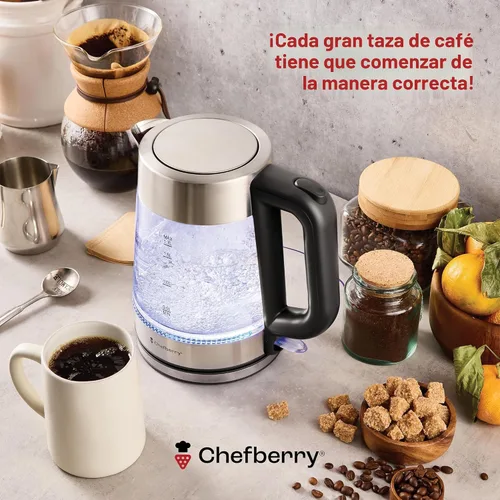 Miniatura 6 de Hervidor eléctrico para hervir té caliente y agua Hervidor de vidrio de borosilicato de acero inoxidable de 1.8L sin plástico, apagado automático