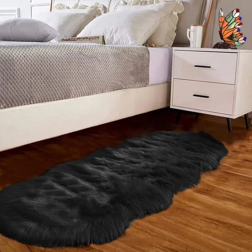 Miniatura 31 de Goolela Alfombra esponjosa de piel sintética de oveja sintética de 4 x 6 pies, color gris, para dormitorio, mesita de noche, alfombra suave de felpa