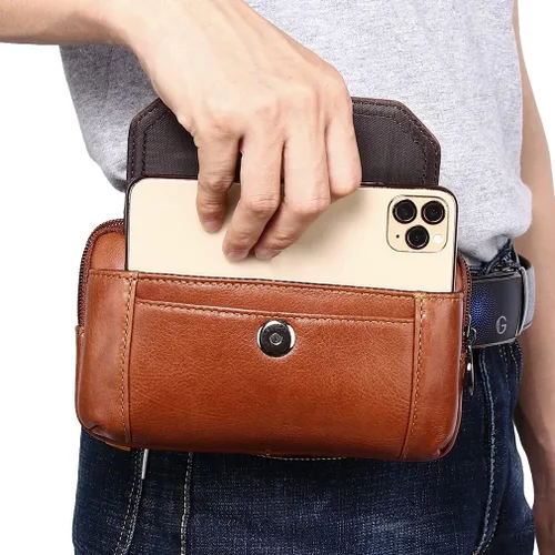 Miniatura 6 de Leather Phone Belt Bag Holster Pouch for Men Loop Flip Coin Purse Case Cell Phone Waist Pack Pouch Case