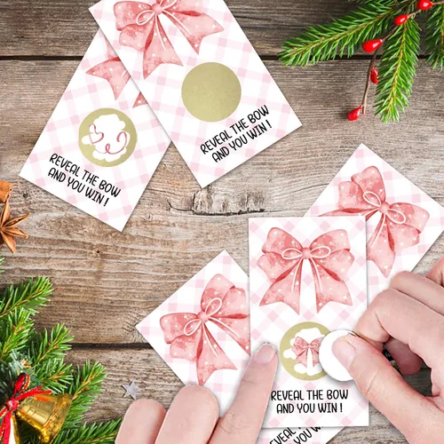 Miniatura 4 de REWIDPARTY 32 tarjetas para raspar con lazo rosa, boletos para raspar con lazo de acuarela, boletos de sorteo de lotería para bodas, baby shower