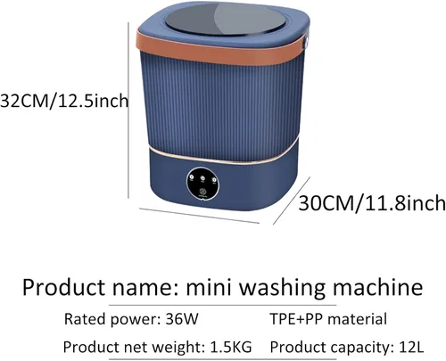 Miniatura 7 de Lavadora portátil, pequeña lavadora, lavadora para bebés, gran capacidad de actualización de 12 litros, para camping, caravana, viajes, espacios Azul