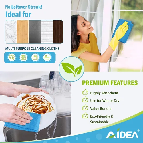 Miniatura 5 de AIDEA Microfiber Cleaning Cloth Blue-50PK, Soft Absorbent Shop Rags, Microfiber Towels for Cars, Kitchen Towels, Dusting Cloth for Home, Window