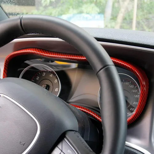 Miniatura 3 de crosselec Cubierta de marco de panel de medidor de tablero de fibra de carbono, accesorios de decoración interior para Dodge Charger 2015-2021 (rojo)