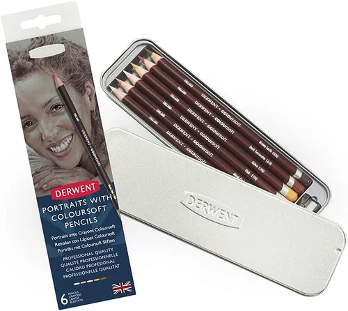 Derwent Lápices de colores, lápices ColourSoft, Skintone, dibujo, arte, lata de metal, 6 unidades (2300217)