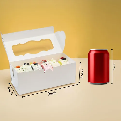 Miniatura 4 de 30 cajas de galletas de 9 x 4 x 3.5 pulgadas, cajas de panadería blancas con ventana, cajas para pasteles de pan, postres, magdalenas, donas, dulces
