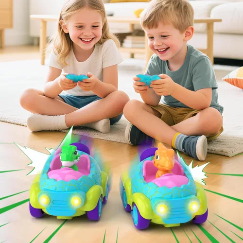 Miniatura 5 de Auto a control remoto para niños pequeños, juguetes de dinosaurio para edades de 2 a 4 años con luces y música, auto RC recargable, regalos