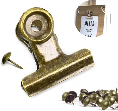 Miniatura 20 de YUCHIYA Paquete de 10 Clips Bulldog con Chinchetas para Tablero de Corcho, Clips de Metal para Manualidades, Clips Aglutinadores de Metal para Cobre