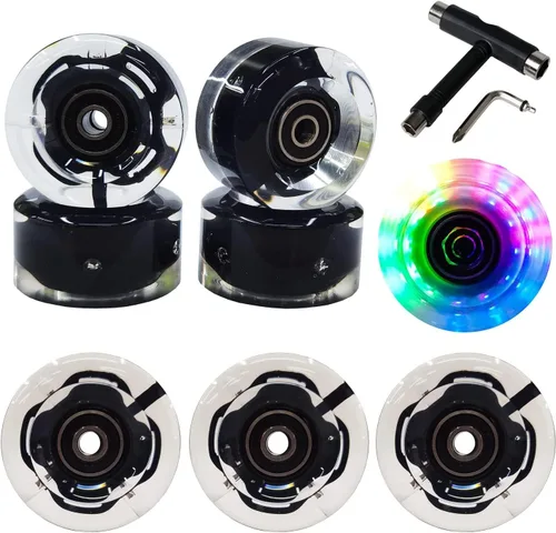 Miniatura 7 de FREEDARE Ruedas de patinaje de 2.126 in/2.283 in, ruedas y rodamientos para patineta para interiores y exteriores, ruedas de patinaje luminosas 83A