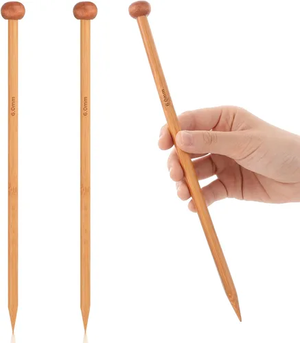 Miniatura 10 de 2 agujas de tejer de bambú de 0.177 in de largo, agujas de tejer de madera de 10 pulgadas de largo, para principiantes, calcetines, bufandas, hechas