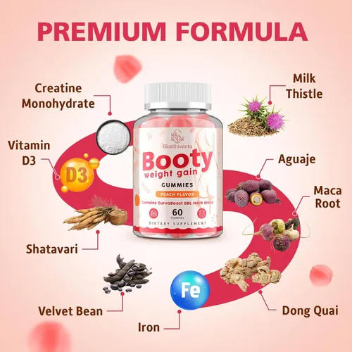 Miniatura 4 de Gomitas de botín para mujer, las gomitas BBL contienen mezcla de hierbas CurvaBoost BBL y monohidrato de creatina para botín, curvas y energía, cero