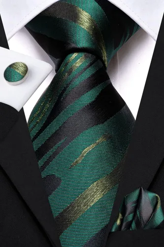 Miniatura 2 de Hi-Tie Corbatas de seda tejida para hombre con bolsillo cuadrado y gemelos