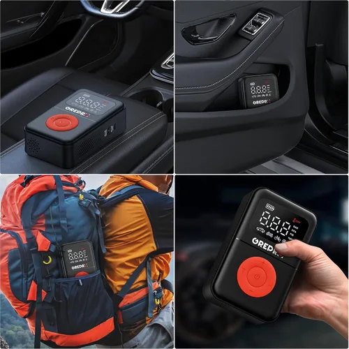 Miniatura 7 de GREPRO Inflador de neumáticos, compresor de aire portátil, bomba de aire portátil de 160 PSI con medidor de presión digital, luz LED y múltiples