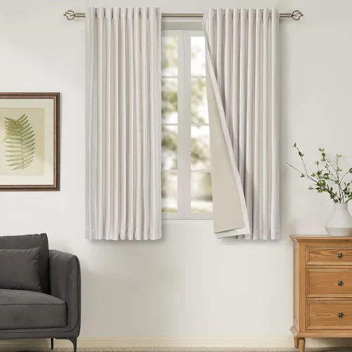 Miniatura 42 de Cortinas opacas de terciopelo dorado de 108 pulgadas para sala de estar, totalmente opacas, elegantes, 2 paneles con pestaña trasera, aislamiento