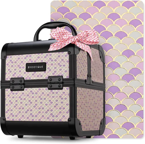 Miniatura 38 de BYOOTIQUE estuche rodante para maquillaje 4 en 1, con cerradura, maletín tipo trolley para cosméticos, con 4 ruedas extraíbles, organizador de viaje