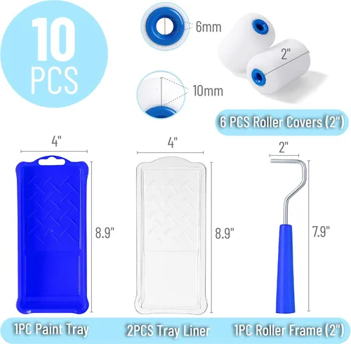 Miniatura 2 de Bates - Kit de rodillos de pintura de espuma de 2 pulgadas, 10 piezas, kit de rodillos de pintura pequeños, 1 bandeja de pintura de plástico, 2 Azul