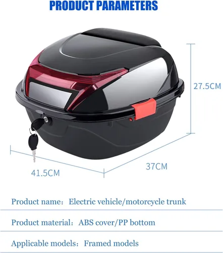 Miniatura 8 de Caja trasera universal de 42 litros para motocicleta con respaldo suave, funda rígida con accesorios de montaje, 15.7 x 14 x 11 pulgadas (color rojo)