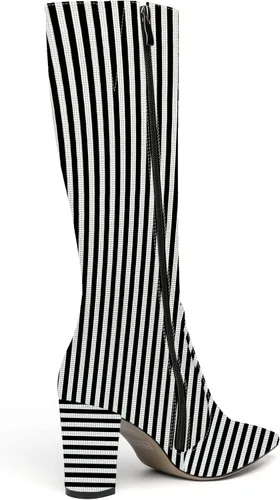 Miniatura 124 de AMBELIGHT Botas altas hasta la rodilla con cremallera y puntera puntiaguda para mujer, de patente sólida, tacón alto, 3.3 pulgadas