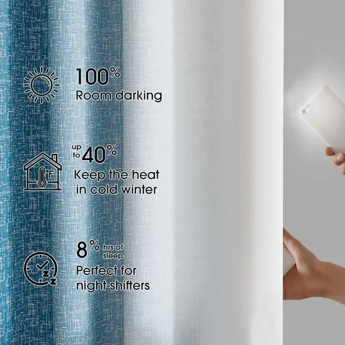 Miniatura 5 de Cortinas Ombre 100% Opacas de 63 Pulgadas de Largo 2 Paneles para Dormitorio Azul Blanco Patrón Degradado Oscurecimiento de Habitación Aislamiento