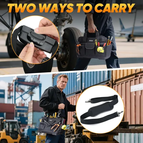 Miniatura 7 de TICONN Bolsa de herramientas resistente con múltiples bolsillos, organizador de caja de herramientas portátil, bolsa de almacenamiento, con correa