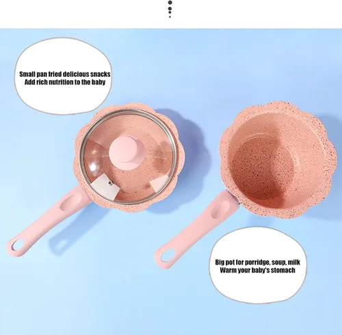 Miniatura 9 de Alvinlite Sartén antiadherente, mini sartén rosa para leche para bebés, juego de utensilios de cocina multifunción con tapa transparente para cocina