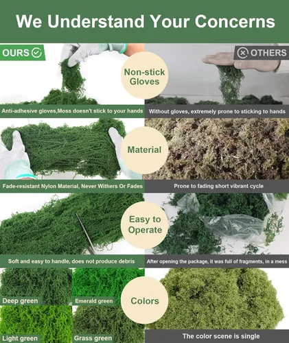 Miniatura 3 de MGLIFEUL Musgo artificial artificial de 1.125 libras para manualidades, plantas de interior con guantes antiadherentes y pinzas, musgo artificial