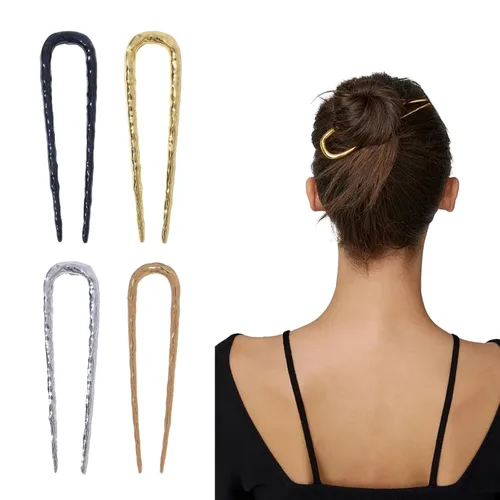 4 horquillas de metal para cabello francés, en forma de U, para cabello grueso
