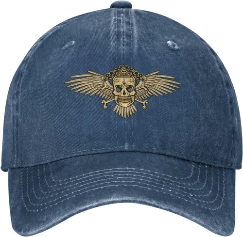 Miniatura 2 de Cowboy Hat Trendy Hats for Man and Women Djustable Four Season Outdoor Baseball Cap of Hell Skull with Angel Navy Blue
