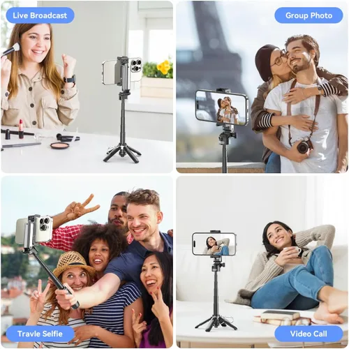 Miniatura 7 de Mini trípode retráctil para teléfono celular, trípode portátil para selfie stick de viaje con soporte para teléfono celular de control remoto
