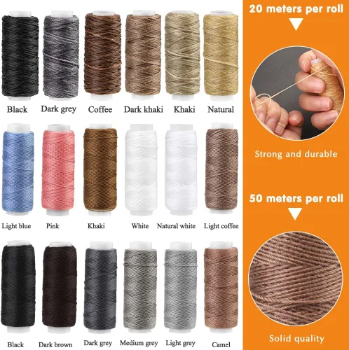 Miniatura 3 de BUTUZE Kit de reparación de tapicería, kit de costura de cuero, hilo de coser, hilo encerado, agujas de coser a mano resistentes, punzón de costura