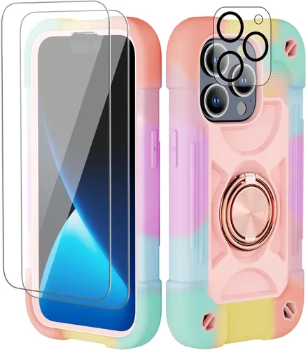 Miniatura 13 de Funda para iPhone 11 de 6.1 pulgadas con soporte de anillo, con 2 protectores de pantalla de vidrio, resistente a los golpes, resistente a