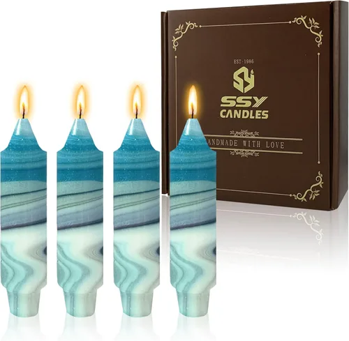 Miniatura 57 de Candelabros cortos de 5 pulgadas con velas cónicas verde oscuro, 4 piezas para cena, hogar, boda, fiesta, decoración