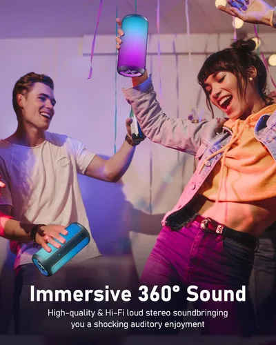 Miniatura 6 de Altavoz inalámbrico portátil con luces LED dinámicas frescas, altavoces Bluetooth, IPX6 impermeable, BT5.3, altavoz inalámbrico estéreo fuerte