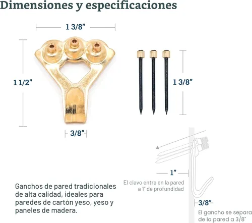 Miniatura 3 de Perchas de fotos de 100 libras, paquete de 10 con clavos, ganchos para colgar cuadros, accesorios para colgar cuadros, ganchos o colgadores