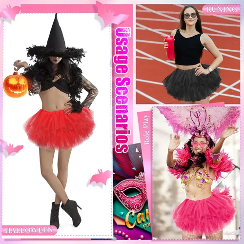 Miniatura 7 de Handepo 12 piezas de falda tutú y lentes de sol en forma de corazón, tutú de tul de 5 capas para mujeres y niñas, disfraz de baile de fiesta
