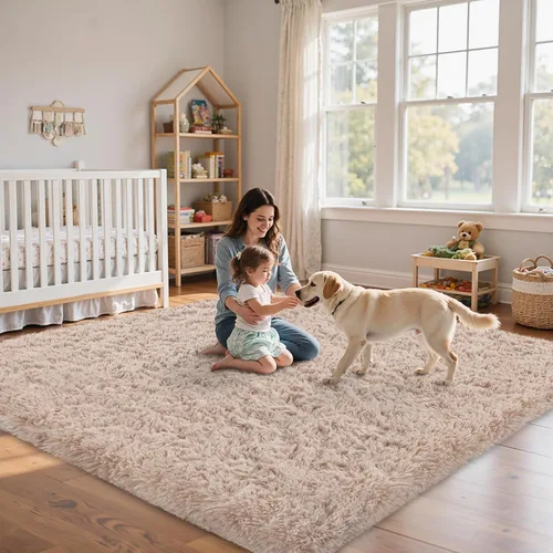 Miniatura 9 de Alfombra de área de 4 x 6 pies para sala de estar: ultra suave y esponjosa, alfombra de felpa grande antideslizante para interiores, alfombra Beige