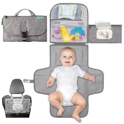 Miniatura 15 de Kopi Baby Cambiador de pañales portátil, bolsa de viaje para cambiador de pañales para bebé con bolsillo para toallitas, cambiador portátil