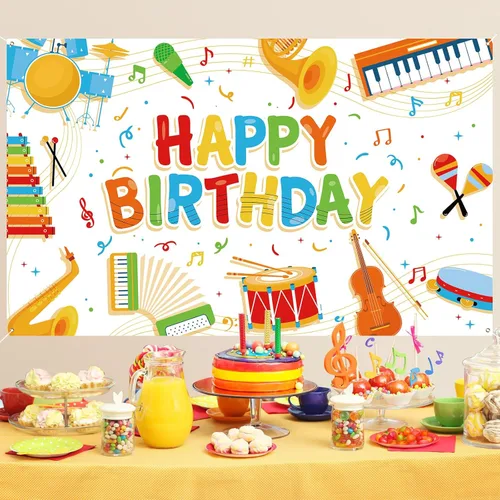 Miniatura 2 de Cartel de notas musicales para niños, decoración de feliz cumpleaños, instrumento musical, fondo de fiesta de rock and roll para niños y niñas