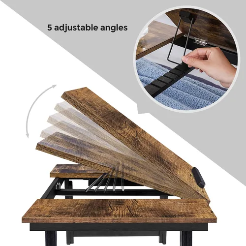 Miniatura 6 de SONGMICS ULLD110B01 - Mesa de escritorio para laptop, bandeja para cama o sofá, desayuno, parte superior inclinable ajustable, para diestros